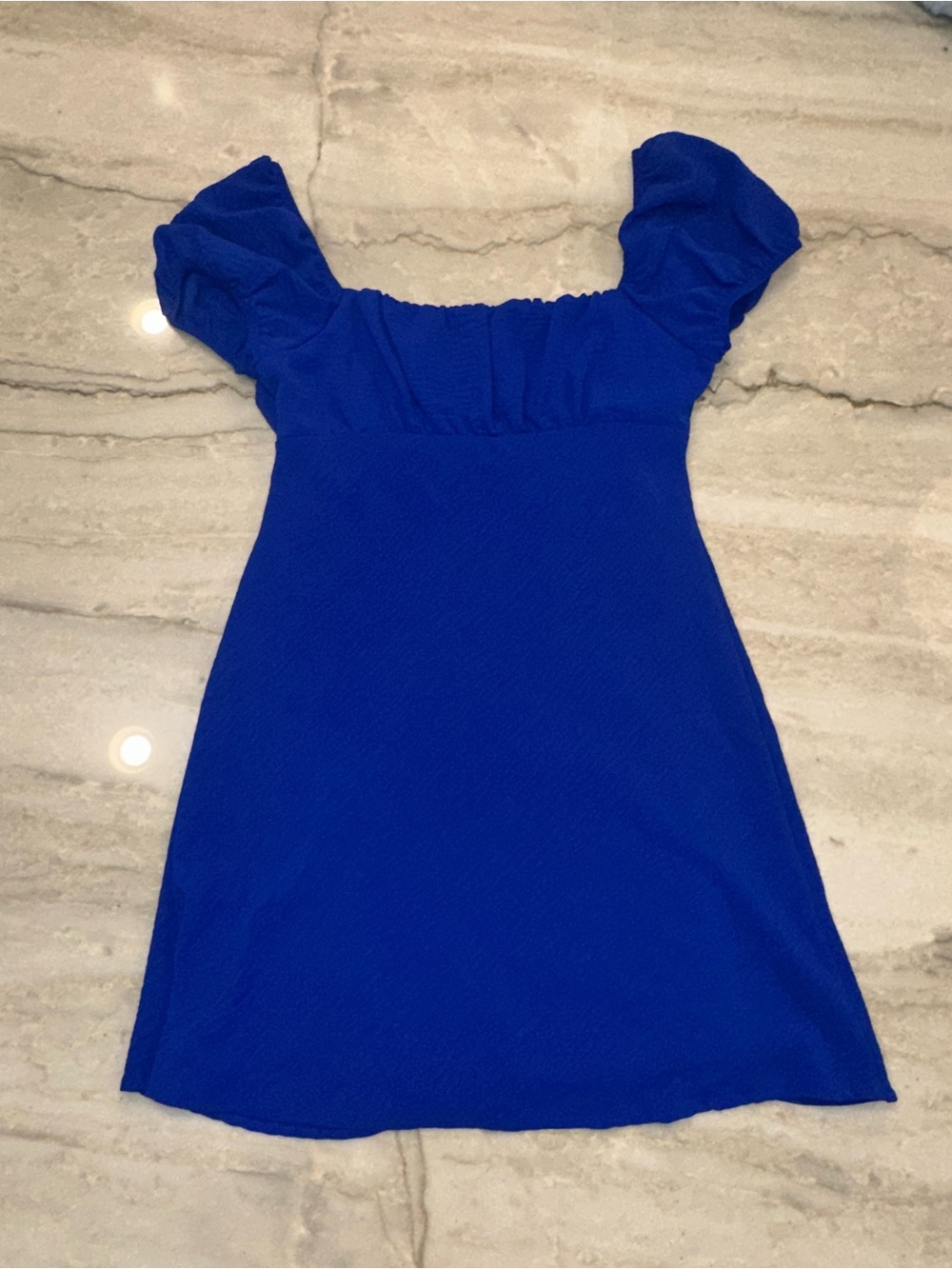 Altar'd State Royal Blue Mini Dress with Puff Sleeves